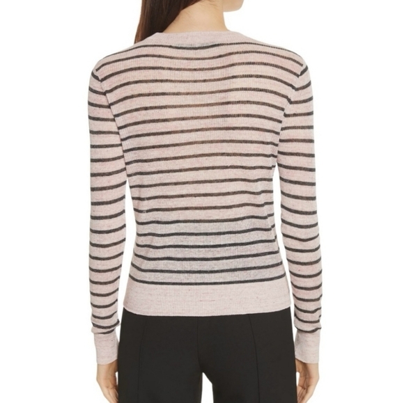 Veronica Beard Dean Pale Pink and Charcoal Stripe Linen Blend Sweater Size Small - Picture 2 of 16